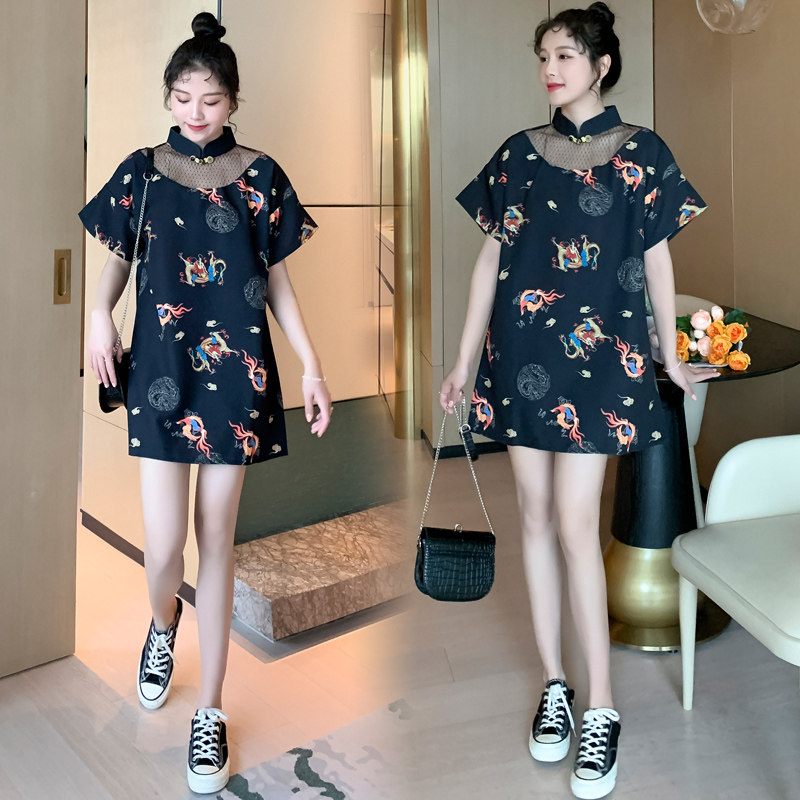 视频实拍现货夏季新款中国风改良旗袍宽松大码孕妇辣妈连衣裙