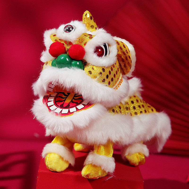 中秋节红玩具喜庆手工汽车摆件醒狮电动舞狮过年春节礼品礼物