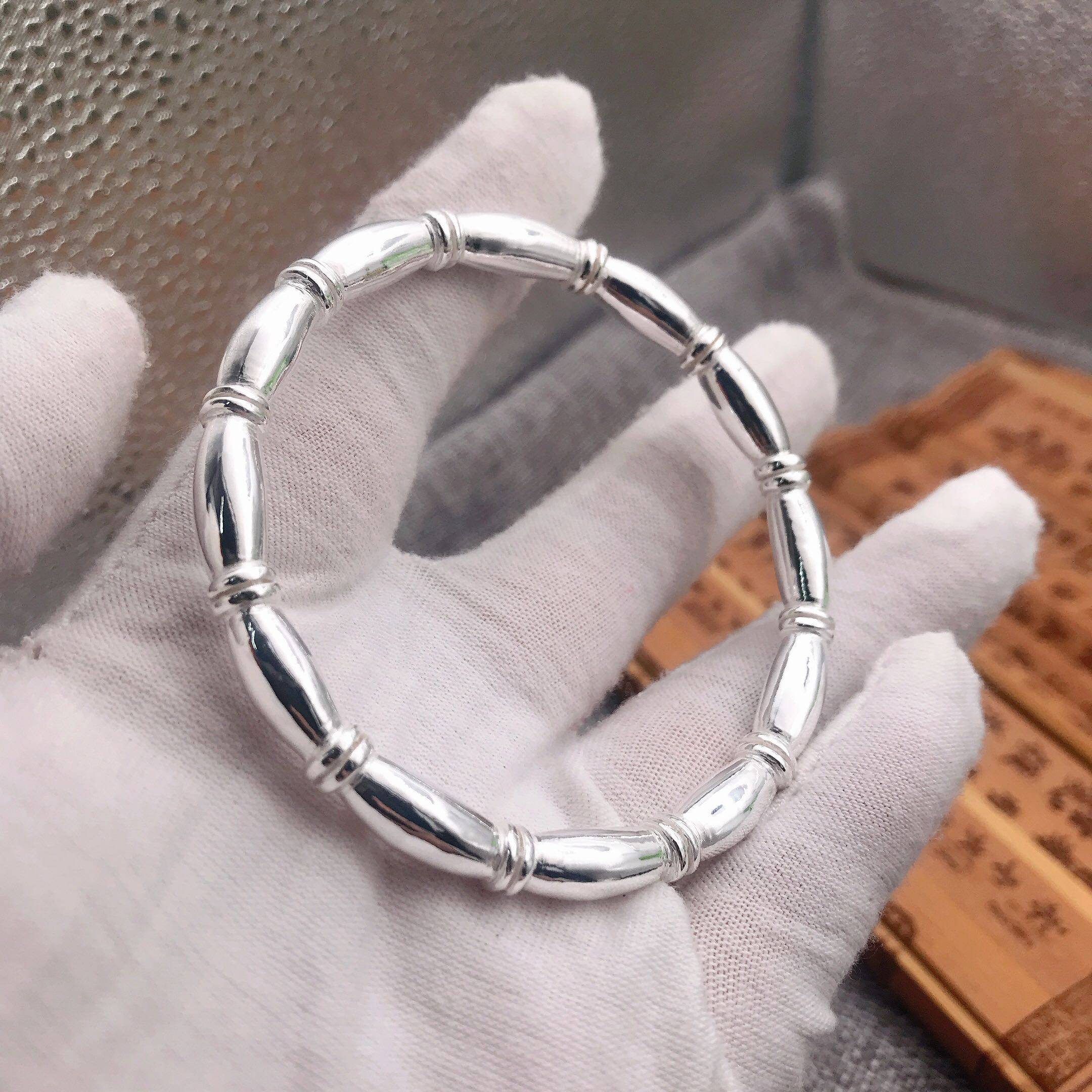 藕节竹节纯银999足银仿古全手工个性手镯手环定制