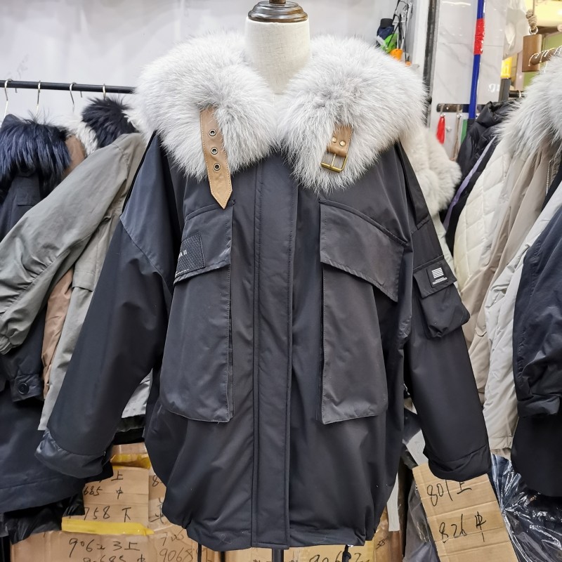 dinuokaou羽绒服女68110狐狸毛领2020冬款宽松白鸭绒派克外套促销