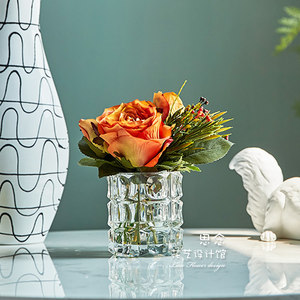 现代简欧玫瑰花瓶摆件透明客厅玻璃插花个性特大号创意落地富贵竹_5折
