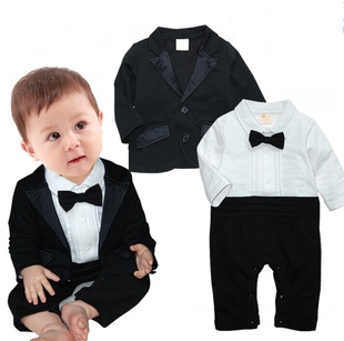 男宝宝周岁生日礼服套装春秋款男童连体衣外套两件套婴儿帅气西装