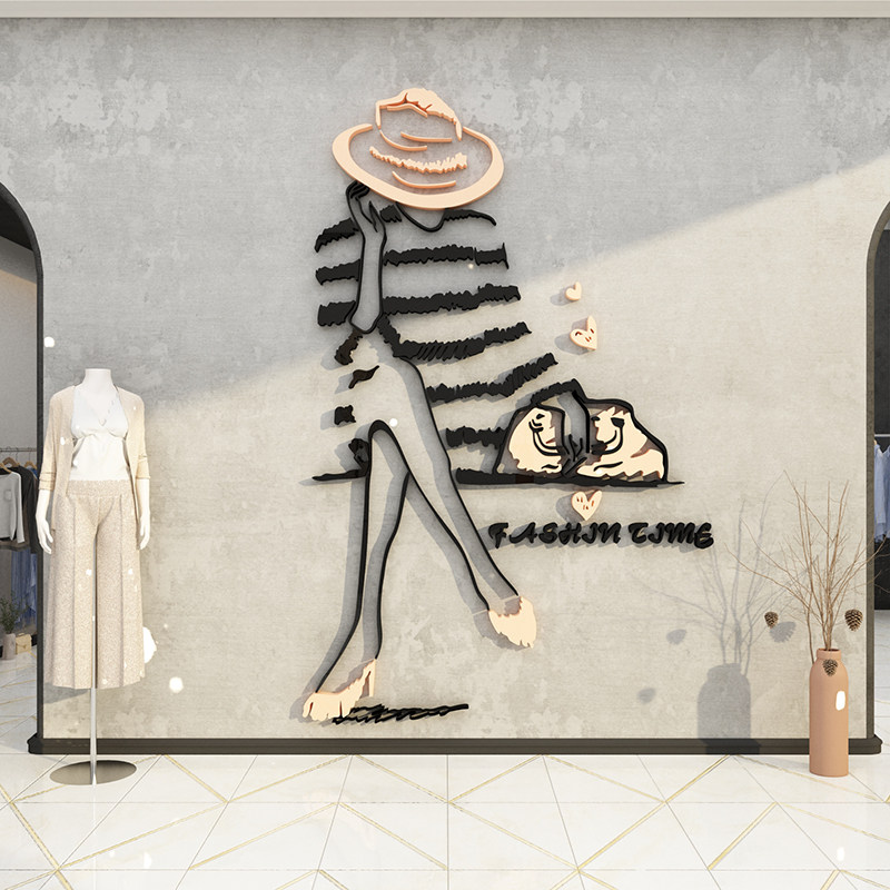 网红女服装店铺橱窗背景墙壁装饰品创意收银吧台打卡拍照区墙贴画