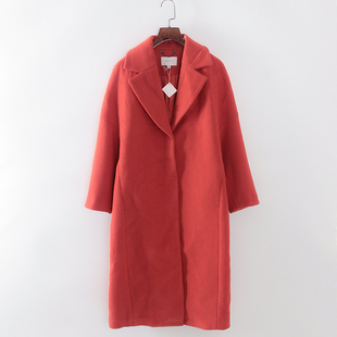 MC系列 秋冬新品品牌女装库存折扣大红色长款毛呢外套S2915