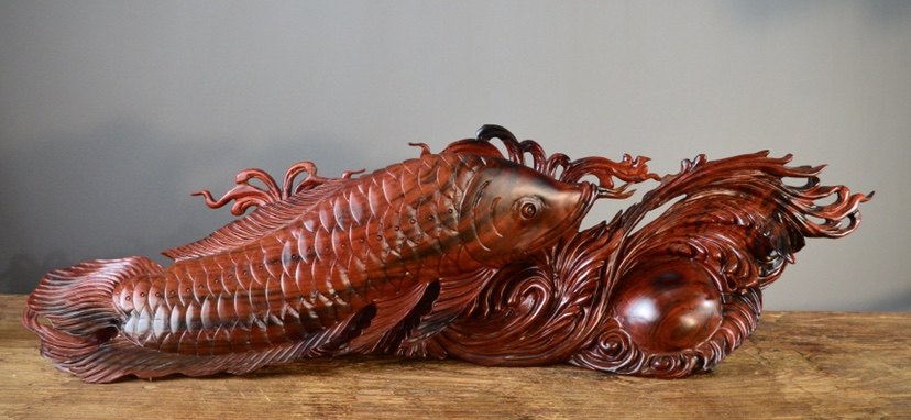 酸枝红木老挝大红根雕金龙鱼龙鱼摆件老酸枝木雕木雕