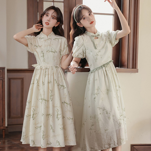 新中式民国风年轻款少女改良旗袍盘扣连衣裙闺蜜装夏季学生小个子