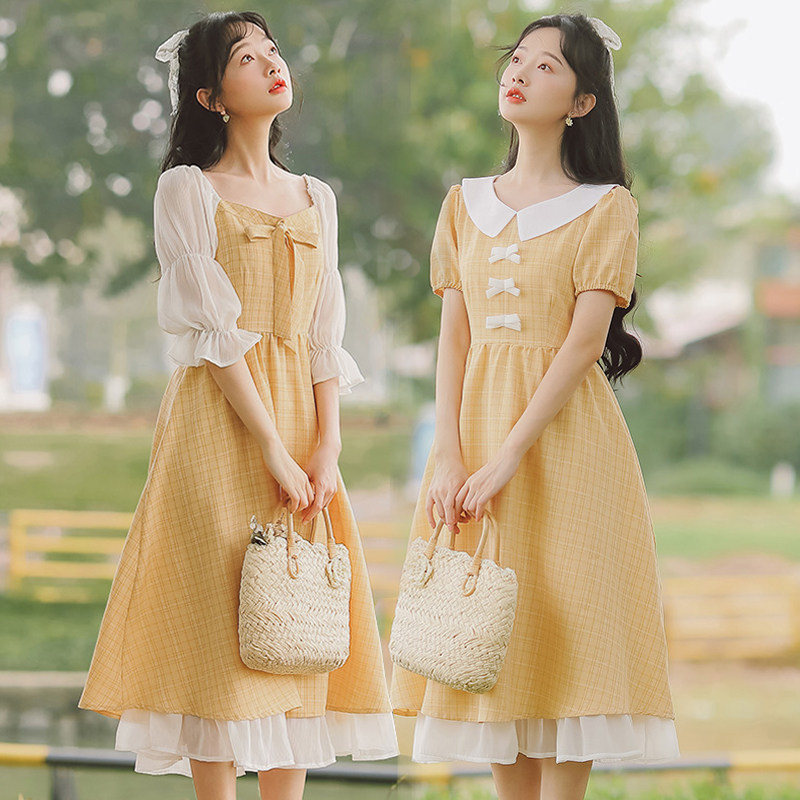 法式复古少女甜美裙子夏季新款春秋韩版学生森系姐妹闺蜜装连衣裙