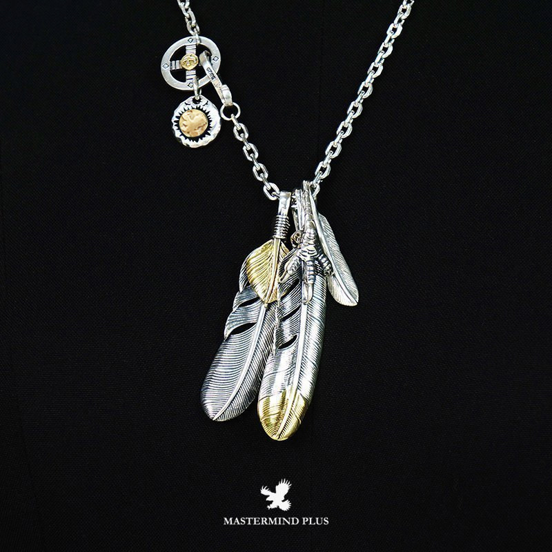 mastermind plus s925 新品纯银上金羽毛项链挂坠余文乐挂坠套链