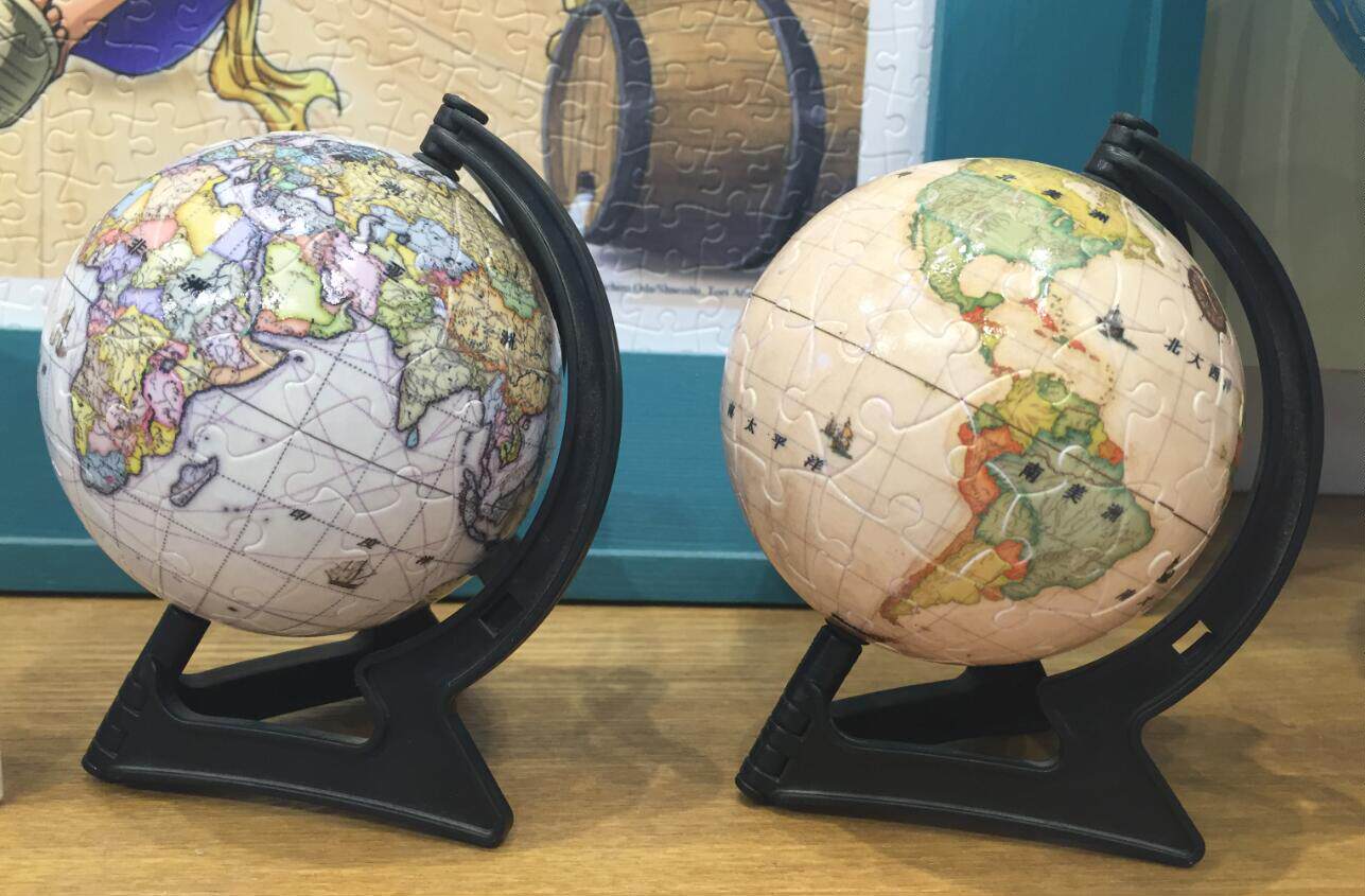 3d-jp地球仪拼图 塑料 3英寸60 蓝色-黄色-白色中文地球(配v型架)