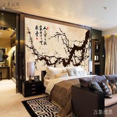 3D中式水墨梅花酒店客厅电视餐厅卧室背景墙无缝丝绸壁纸壁画墙纸
