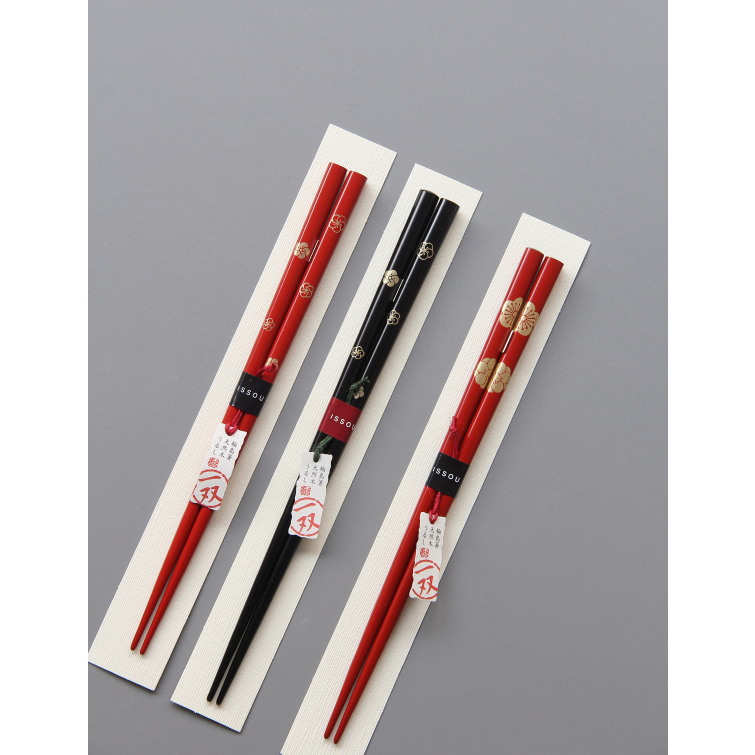 现货日本原装进口轮岛涂红黑漆金梅花纹日式实木筷子单双简装礼品