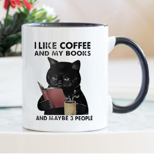 I Like Coffee And My Books 杯子 卡通成人黑猫马克杯咖啡水杯