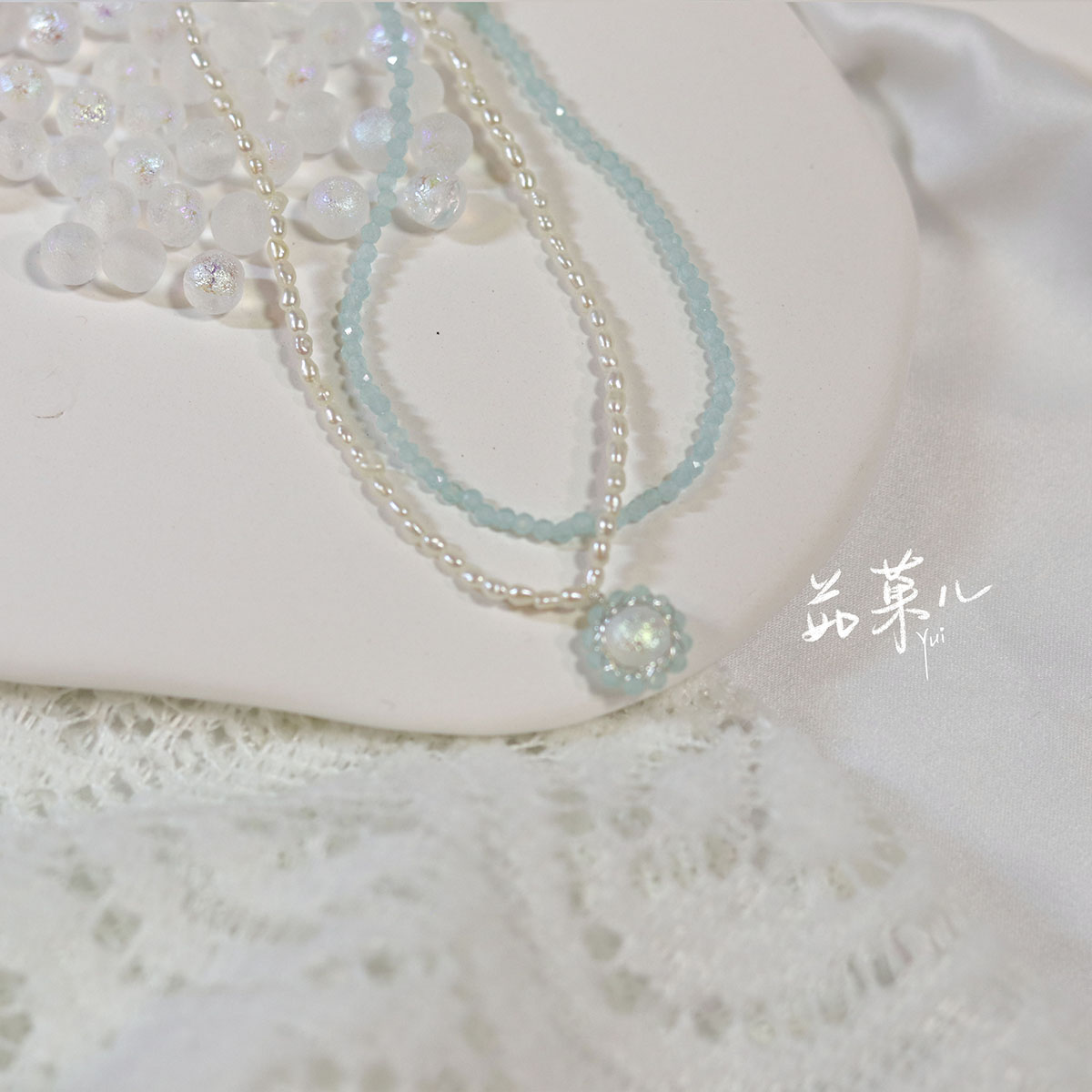 「清冷月光」茹菓儿Yui原创设计浅蓝极细锁骨链双层小米珍珠项链在类目 饰品/流行首饰/时尚饰品新, 项链中 - 来自Buy2taobao.com提供专业的淘宝代购服务