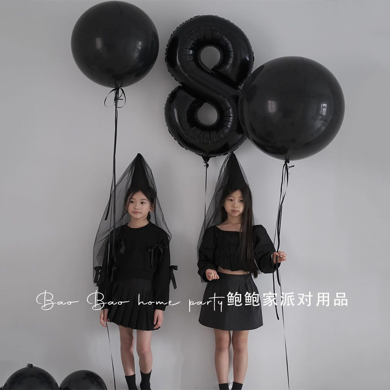 40寸黑色系ins大数字生日气球男孩女孩拍照道具周岁派对布置