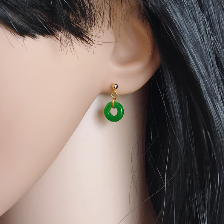 正阳绿干青翡翠耳环耳钉耳坠圆环平安扣美国14k包金注金简约女