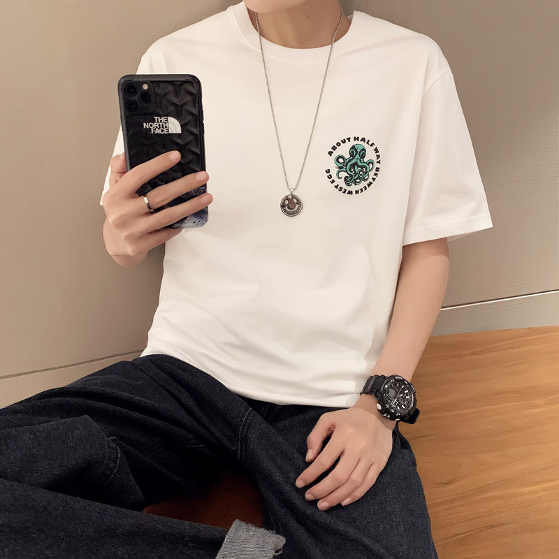 圆领短袖男t恤潮牌ins超火上衣网红简约百搭帅气体恤t111特p45