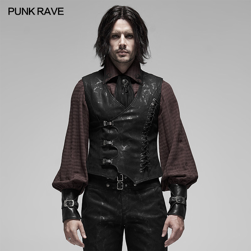 punk rave 男装 蒸汽朋克提花料马甲 steampunk 绅士复古英伦风