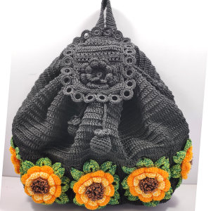 手工钩针编织双肩背包 毛线针织传统工艺民族国潮订制包镂空网格