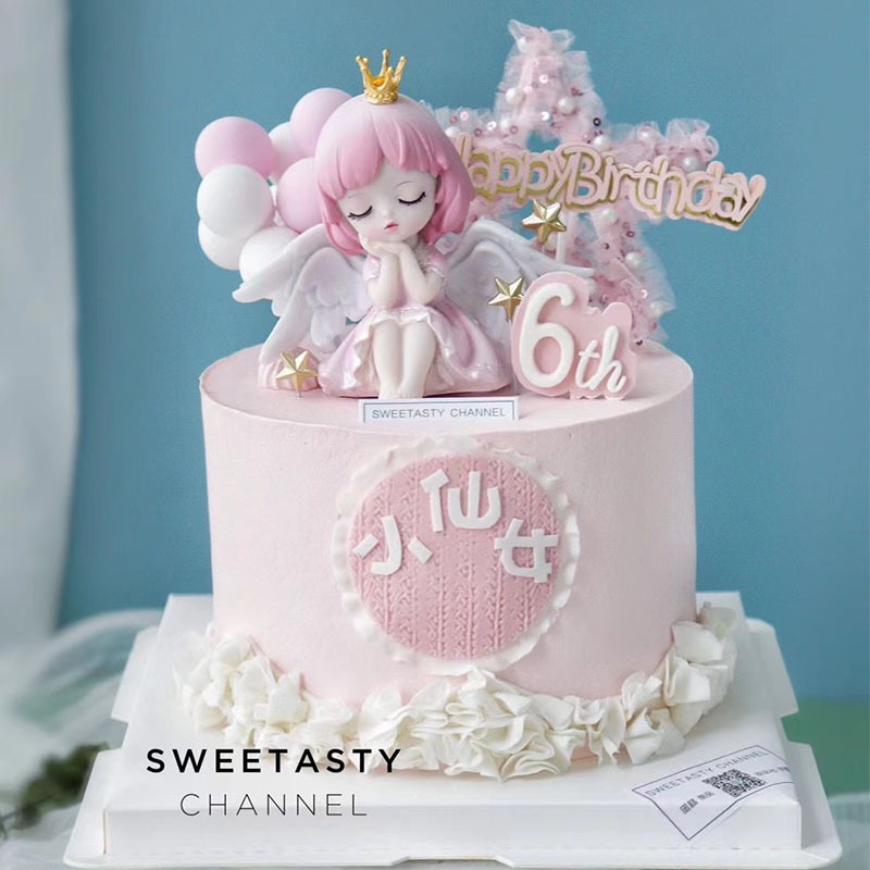 网红小女孩生日蛋糕烘焙派对甜品台装饰蜜雪儿翅膀皇冠公主摆件