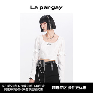 Lapargay纳帕佳春季新款女装白色上衣个性时尚洋气短款长袖衬衣潮