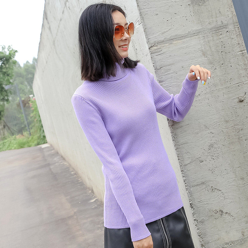 东润莲全棉毛衣秋冬高领套头通勤长袖打底衫纯棉针织衫女棉线衣