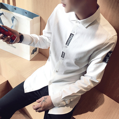 衬衫男长袖修身韩版纯色衬衣青少年白衬衫日系秋季新款TB学生外套