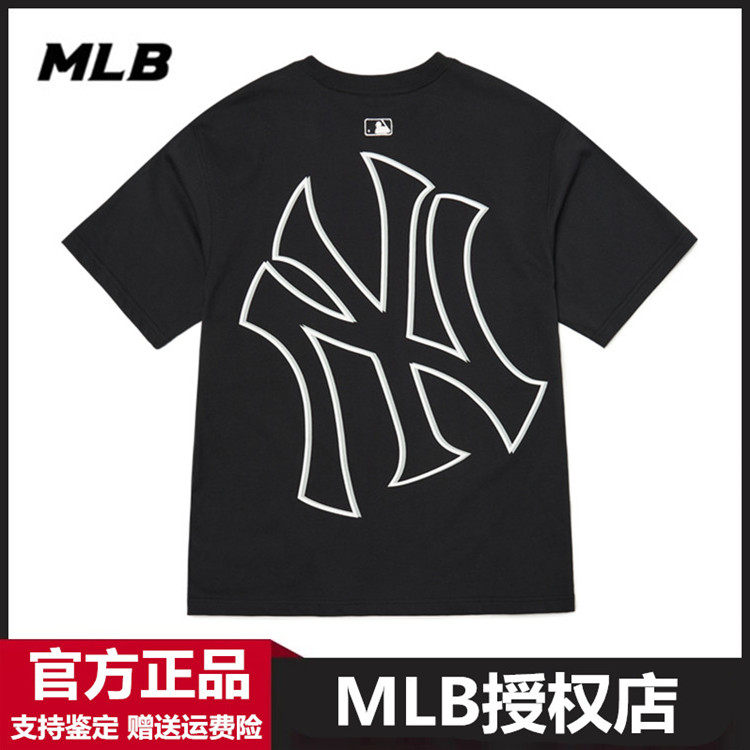 韩国代购mlb男女情侣t恤后背拼色大logo短袖宽松圆领22春夏新款