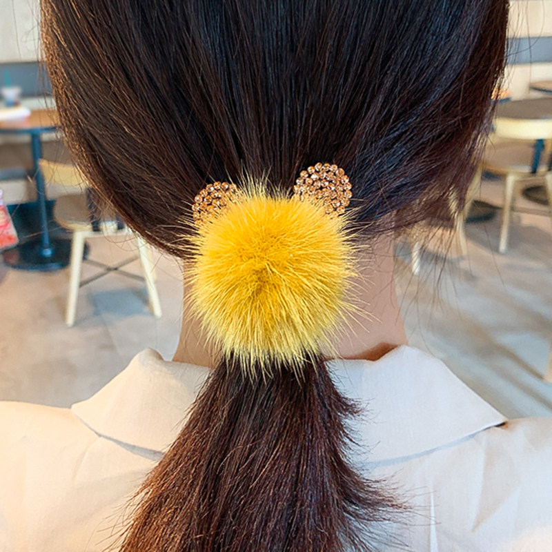 韩国冬款新品带钻兔子头毛茸茸发夹弯兔耳朵可爱发卡女孩时尚发饰