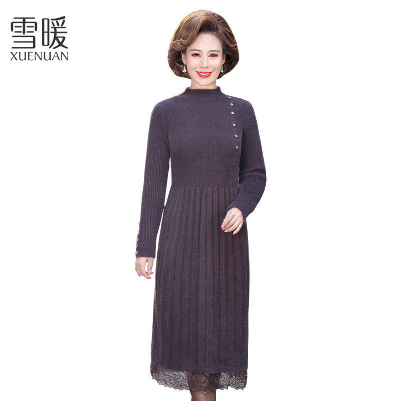 雪暖保暖连衣裙秋冬季女装新款中老年妈妈仿水貂绒打底裙中长款