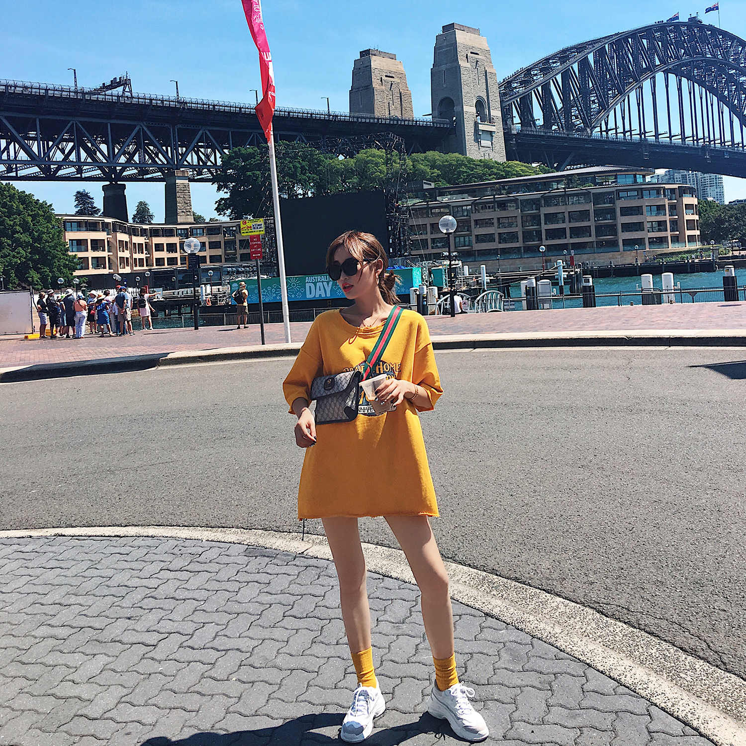 2018新款夏装中长款宽松大T恤女下身失踪上衣服bf风黄色短袖百搭