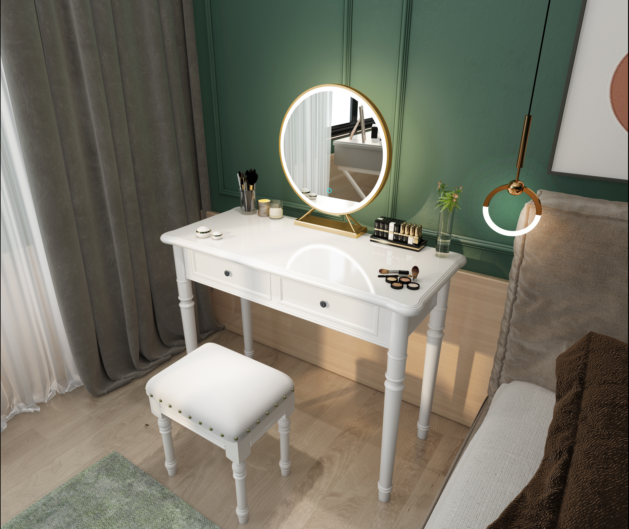 欧式韩美式家用简易卧室化妆梳妆台大小户型田园书桌办公桌写字桌