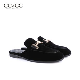 gucci雙g經典包 GGCC專櫃正品2020春款 歐美時尚經典尖頭金屬裝飾絨佈拖鞋G7U6771 gucci雙g包
