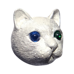 巧魂原创手工雕刻猫咪纯银珠子镶嵌眼睛DIY手串圆珠配件手链散珠