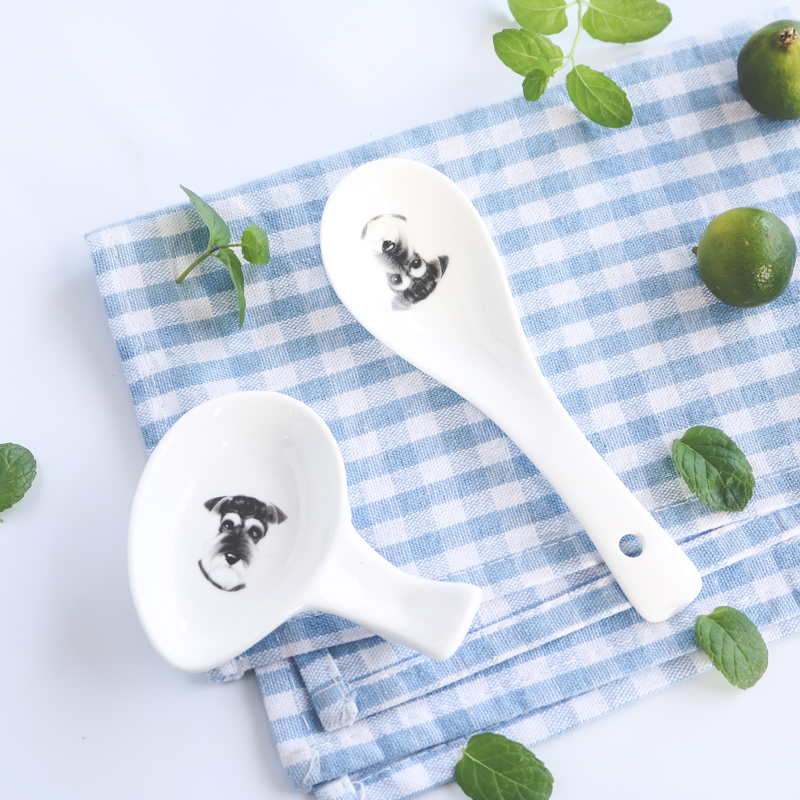 雪纳瑞系列可爱小勺子陶瓷汤勺米饭勺多用途筷架创意设计萌宠餐具