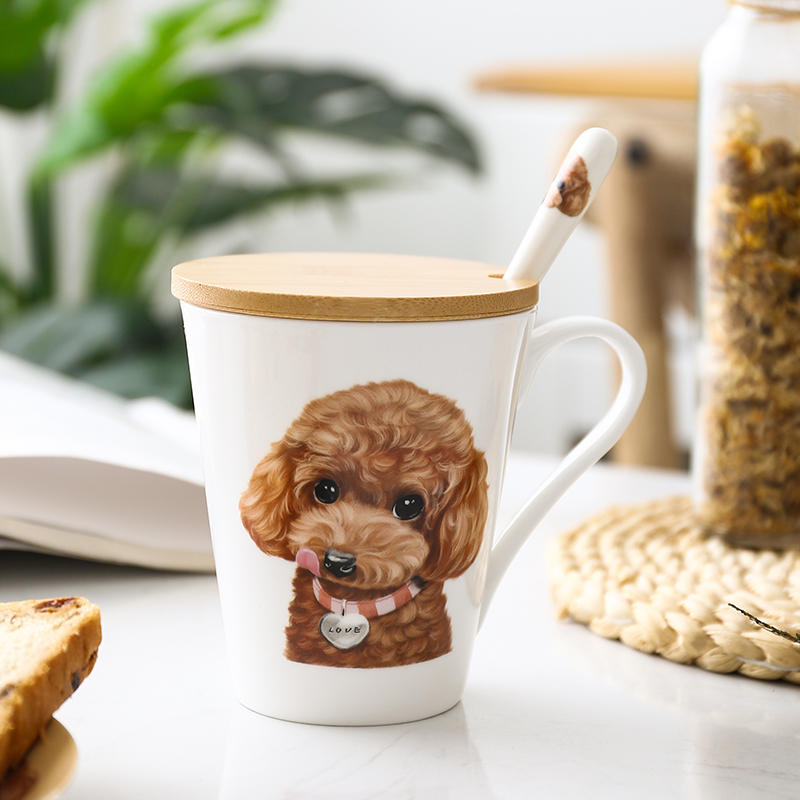 贵宾犬萌宠陶瓷水杯泰迪周边咖啡杯子早餐杯可爱狗狗卡通少女包邮