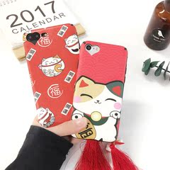 日系挂饰招财猫可爱手机壳iPhone7/6s/Plus苹果6硅胶创意个性女款