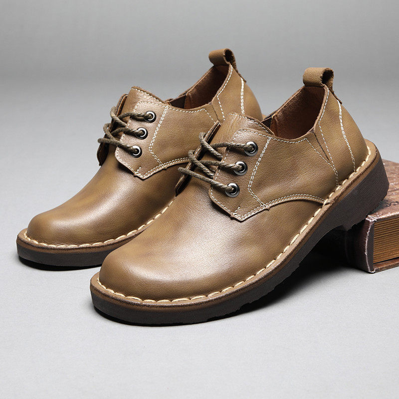 新款头层牛皮真皮大头皮鞋商务休闲工装风圆头宽头鞋马丁潮复古男