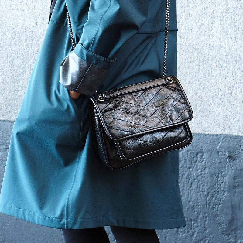 『爵士小强』杨树林niki链条包油蜡皮复古邮差包大容量单肩斜跨包