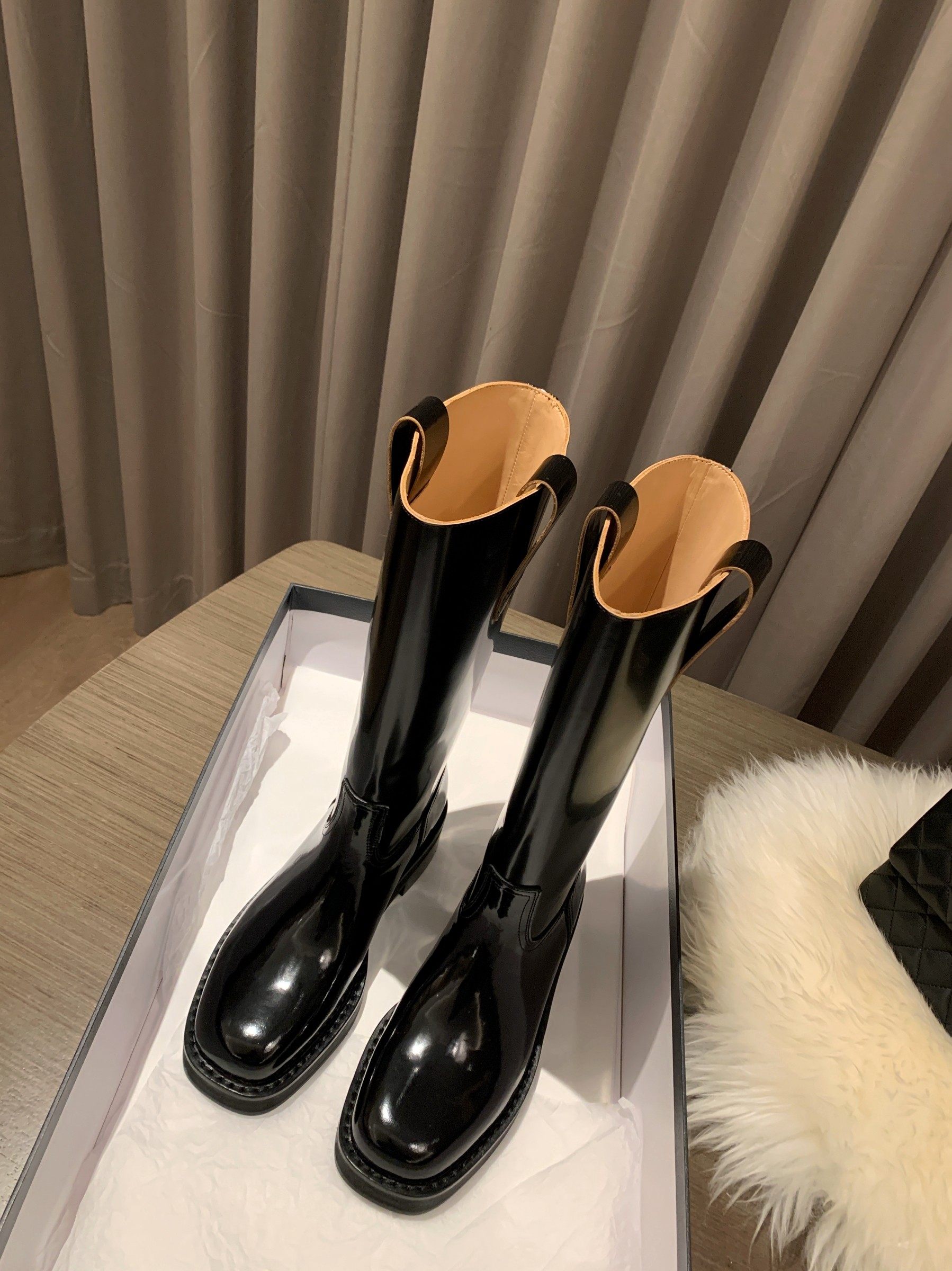 inking pot彭姐 ann高筒骑士靴真皮厚底粗跟方头一脚蹬直筒靴秋冬