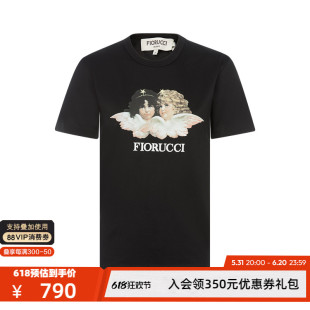 FIORUCCI24春夏新款女士粉色棉质休闲简约圆领正肩短袖上衣T恤