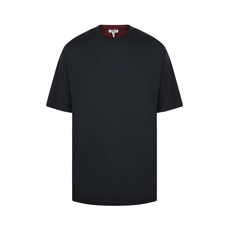 loewe/罗意威 深蓝色/酒红色拼色棉质男士短袖t恤