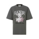 GANNI24春夏新款火山灰棉质小羊图案印花女士圆领短袖T恤