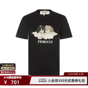 FIORUCCI 纯色棉质天使图案印花女士休闲正肩圆领短袖T恤