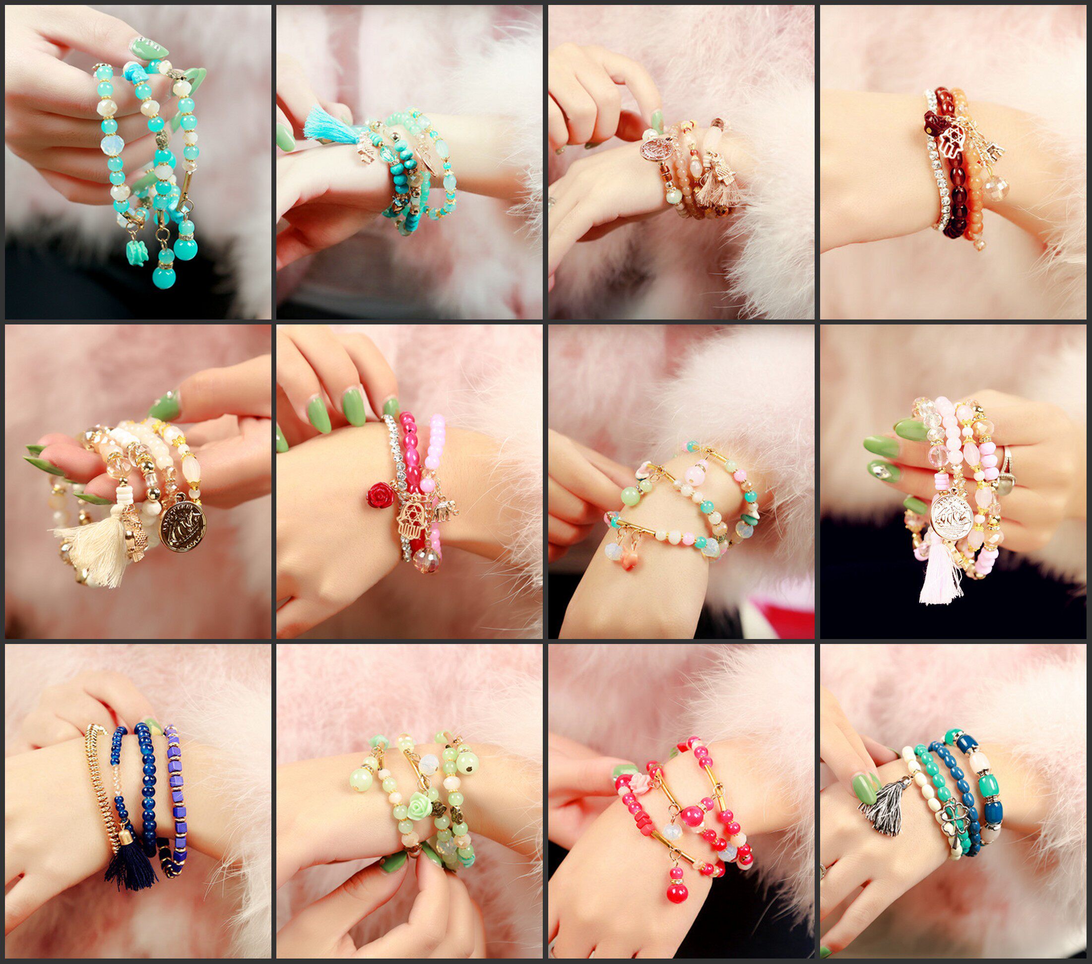 手镯女 学生 甜美少女_精美多层女式弹力手链简约甜美百搭珍珠多元素