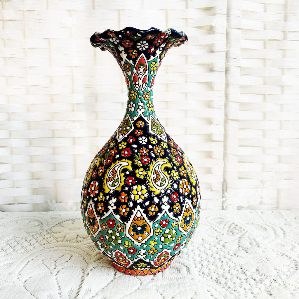 波斯花口花瓶 伊朗进口纯手工精美陶器  YL432