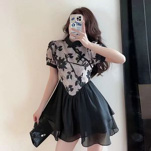 Bubble sleeve skirt in summer with a slim waist Chinese dress