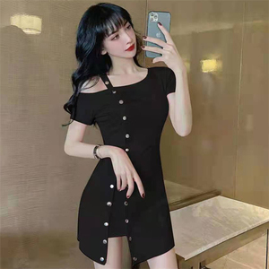 Off shoulder strap sexy slim irregular dress