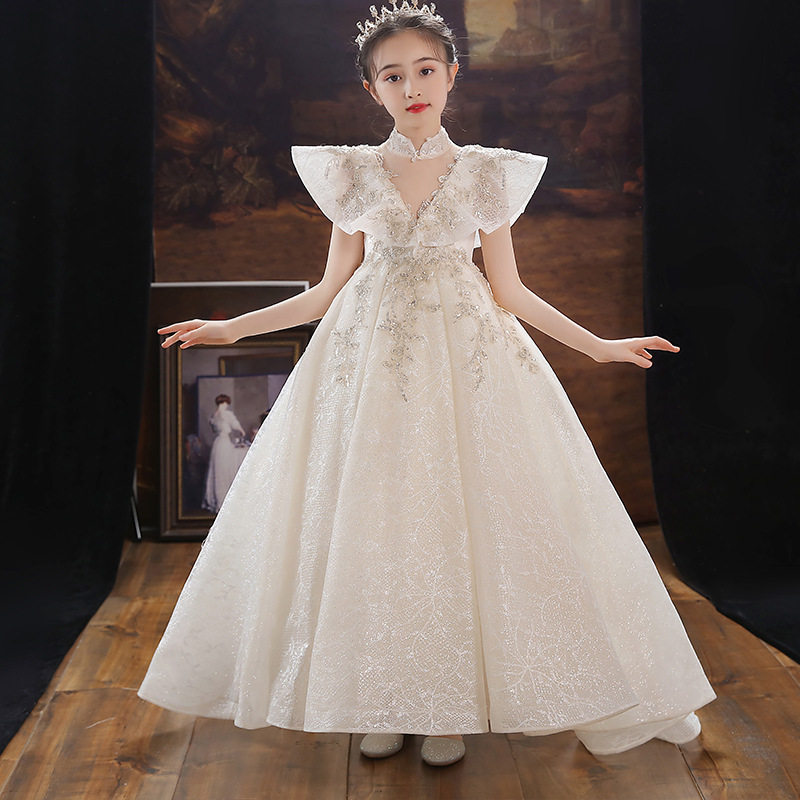 3折)女童走秀晚礼服儿童主持人拖尾公主裙小女孩气质高端钢琴演出服装