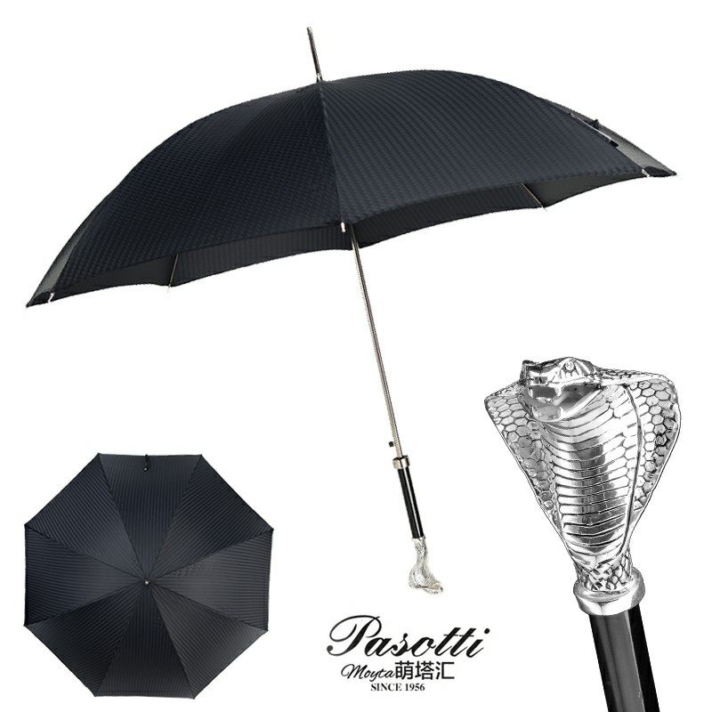 意大利pasotti男伞雨伞商务银色眼镜蛇晴雨伞黑胶太阳伞长柄防晒