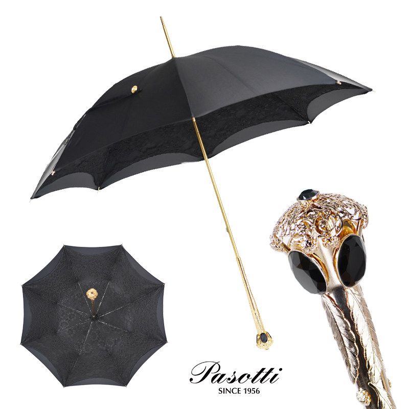 意大利pasotti伞女晴雨两用黑蕾丝太阳伞长柄雨伞定制新款遮阳伞